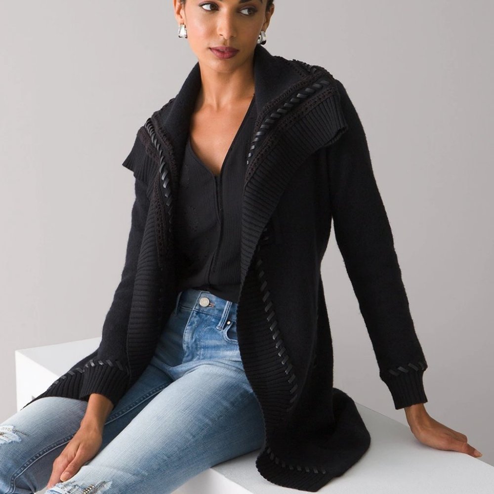 WHBM AMAZING DETAILS! Long Sleeve Whipstitch Sweater Coat S M - Picture 3 of 5